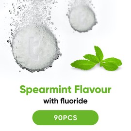 TBRUSH Vegan Toothpaste Tablets | 90pcs Spearmint | with-Fluoride 1400 ppm | Whitening, Anti-Cavity |%100 Natural Sustainable | Plastic, Gluten, Glycerin, SLS Free