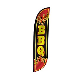 LookOurWay Feather Flag Banner - 12 Feet Tall Advertising Flags for Outdoor Business and Events Promotion - Swooper Flag Only - Food & Restaurant Flags - BBQ (10M1200051)