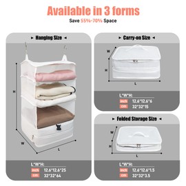 Twira Portable Hanging Travel Shelves Bags, Suitcase Organizer, Packing Cubes for Travel, Carry-On Closet Insert, Large Capacity Travel Bags Collapsible 4-Shelf Travel Closet (White)