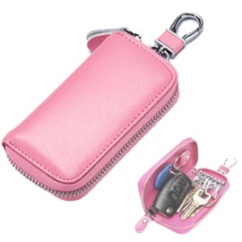 fogman Key Case, Smart Key, PU Leather, Large Capacity, 6 Key Hooks, For Cars, Men's, Women's,, Pink