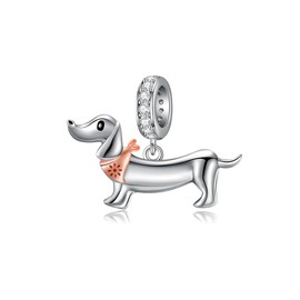 HUKKUN Dachshund Charm 925 Sterling Silver Weiner Dog Charm Cute Dachshund Charms for Bracelets Dachshund Gifts for Women, Sterling Silver