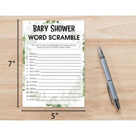 Huastatewolf Baby Shower Game Cards, Word Scramble Game, Tropical Jungle Theme Party Cards for Gender Neutral Boys or Girls, Set of 30 Cards(Green005)