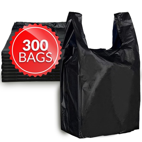 Reli. T-shirt Bags (300 Count) (Black) (11.5" x 6.5" x 22") - Black Plastic Bags (Plain) - Grocery, Shopping Bag, Restaurants