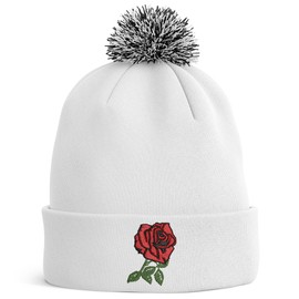 Purple Print House Embroidered England Rose Bobble Hat Men Women Rugby English Supporters Nations Winter, One Size, White