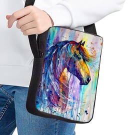 Binienty Mini Crossbody Phone Bag for Girls Boys Womens,Watercolor Horse Bag Durable Shoulder Handbag Messenger Bags