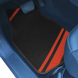 FH Group Automotive Floor Mats - All Purpose Faux Leather Stripes Carpet Orange Combo Small Car Seat Cover Design Floor Mats for Cars, Universal Fit - Protector Mat for Most Sedan, SUV and Truck