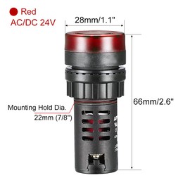 sourcing map 10Pcs Red Indicator Light with Buzzer AC/DC 24V, 22mm Panel Mount Flashing Alarm, for Electrical Control Panel, HVAC, DIY Projects