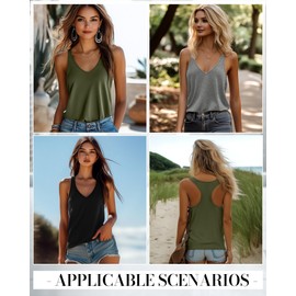 Huukeay 3 Pack Women's Tank Tops Summer V Neck Racerback Tops Loose Fit Casual Sleeveless Tee Workout Yoga Athletic Shirts(Black, Gray, Green,Medium)