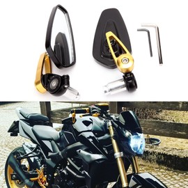 Universal Black Motorcycle Billet Aluminum 7/8" 22 Bar End Side Rearview Mirrors (Gold)