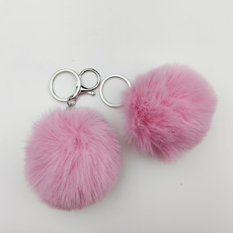 MMQXWZG 2 Pieces Pom Pom Keychain Artificial Rabbit Fur Puff