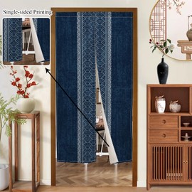 XMJJKUF Noren Japanese Doorway Curtain Long Type Japanese Window Treatment Splicing Wave, Royal Blue Hanging Door Tapestry Polyester for Ukiyoe Room Divider Kitchen Home Decor 33.5" Width x 55.9" Long