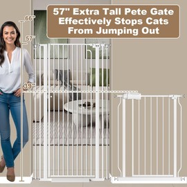57" Extra Tall Cat Gate for Doorways, 29.14'' - 33.86'' Wide High Pressure Mounted Dog Gate, Tall Pet Gates for Doorways No Drilling, Auto Close Safety Baby Gates for Dogs Cats(White)