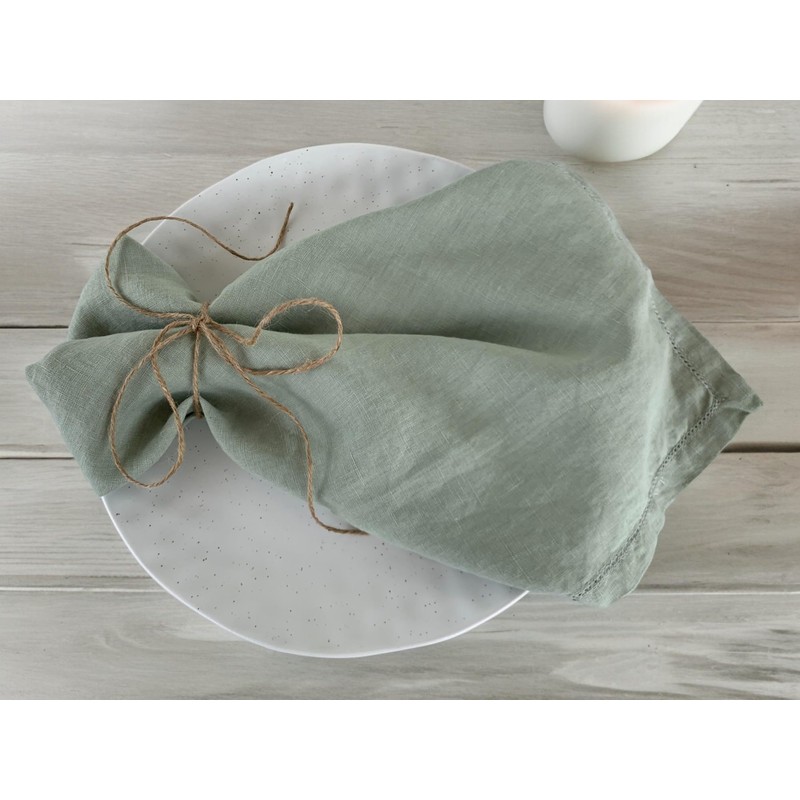 Linen Napkins –100% French Flax – Hemstitch Stonewashed Pure Linen