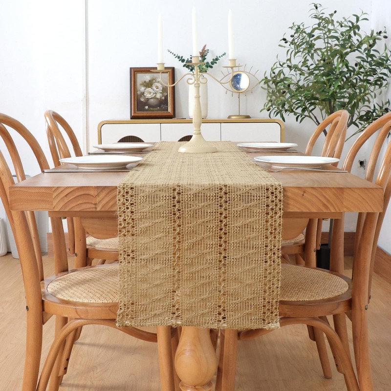 Dremisland Boho Table Runner Macrame Farmhouse 95 Inch Woven Burlap