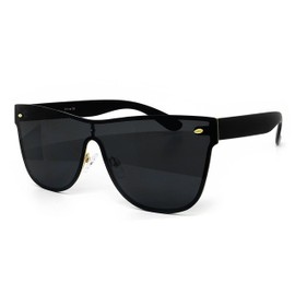 O2 Eyewear 7155-1 Premium Oversize Rimless Shield Flat Matte Finish Mirror Sunglasses (BLACK, 54)