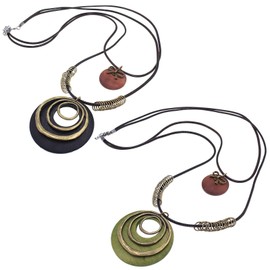 YSDYY 2 Pieces Of Wooden Leather Rope Necklaces, Bohemian Style Necklaces, Retro Necklaces, Geometric Pendant Necklaces, Creative Personality Necklaces