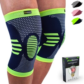 Feel Recovery Pack of 2 Knee Support for Men & Women - Compression Knee Support Sports for Knee Pain - Knee Support for Osteoarthritis & Meniscus - Breathable & Non-Slip (XL, Green)