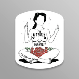 My Uterus My Business My Body My Choice Girl Woman Roses (2 Pack) Vinyl Decal Sticker - Car Truck Van SUV Window Wall Cup Laptop - Two 5 Inch Decals - MKS2121