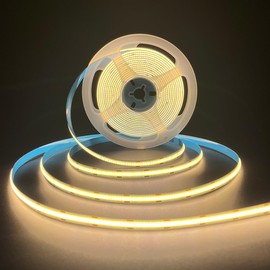 HAMRVL COB LED Strip Lights 16.4ft/5m 2400LEDs Warm White 3000K,CRI90+ Super Bright High Lumen,DC24V Flexible LED Tape 8mm Indoor COB Light Strip for Mirror,Bedroom,Kitchen,Cabinet(Without Adapter)