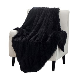 Bedsure Soft Fuzzy Faux Fur Sherpa Fleece Twin Blanket Black- Warm Thick Fluffy Plush Cozy Reversible Shaggy Blanket for Sofa and Bed -Comfy Furry Blanket, Solid Black 60x80