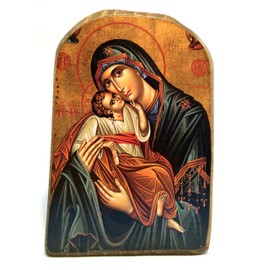 Wooden Greek Christian Orthodox Wood Icon of Mother of Jesus & Jesus Christ Mp1_5