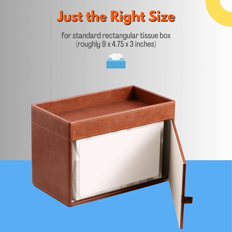 LAMOTI Rectangular Tissue Box Cover with Storage Tray, Leather Facial