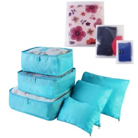 9pcs Water-Resistant Travel Luggage Organizer Clothing Packing Cubes Dishes & Plates Storage Bagscolor: Navy Spot Color