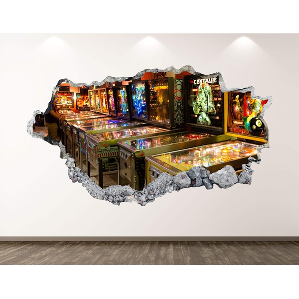 Pinball Arcade Wall Decal Art Decor 3D Smashed Retro Gaming Sticker Poster Kids Room Mural Custom Gift BL198 (70"W x 40"H)