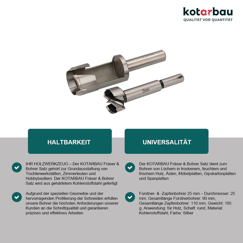 KOTARBAU® Milling Cutter & Drill Bit Set 25 mm Wood