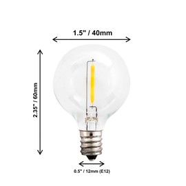 Creative Hobbies Clear LED Globe G40 Replacement Bulbs for Outdoor String Lights - 0.7W 120V Fit E12 Candelabra Screw Base Light Sockets, 1.5 Inch Size for Patio String Decor | 25 Pack