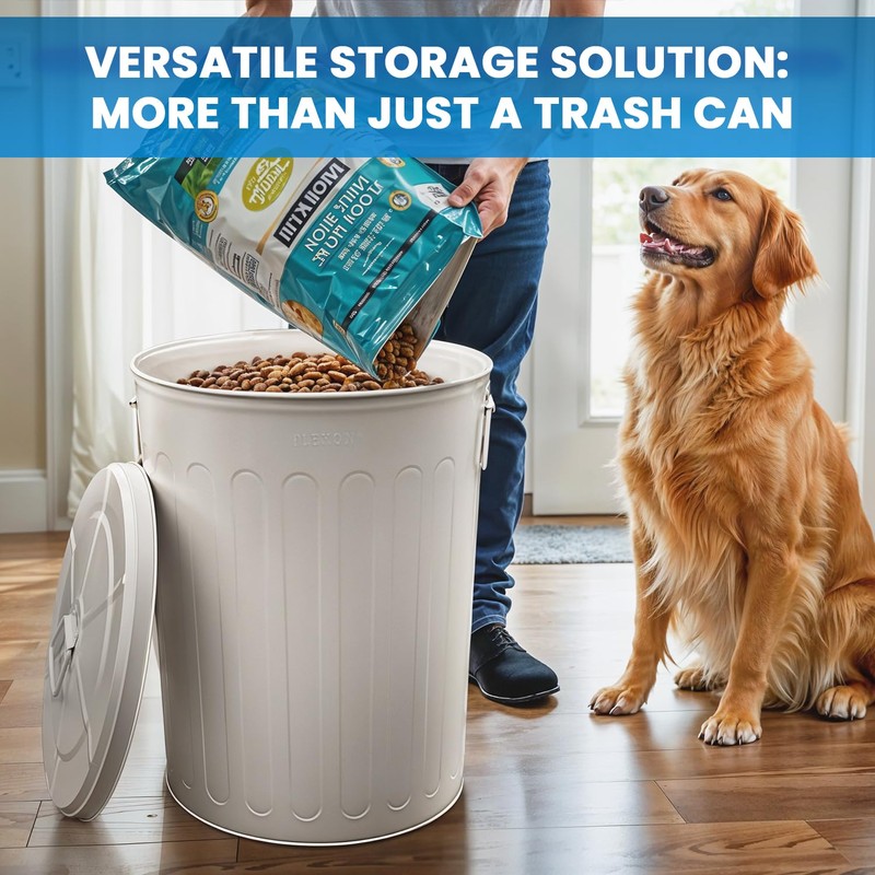 Plexon Galvanized Steel Round Trash Can with Lid Powder Coated