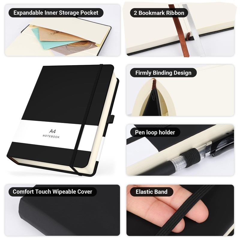 Yarotm A4 Notebook Plain - PU Leather Notebook 21.6x28.5cm -