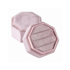 JZTang Velvet Ring Box Octagon Shape 3 Slots Jewelry Box Triple Slots Ring Box Display Holder Elegant Jewelry Storage Box Gift for Proposal Engagement Anniversary Ceremony (Light Pink)