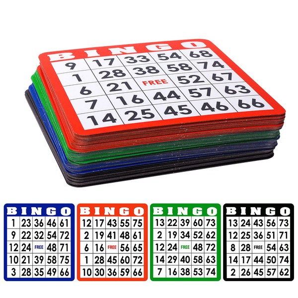 100-Pack Multi-Color Bingo Game Cards Set with Easy Read Numbers, Reusable Paper Bingo Sheets for Large Groups, Family/Friend Parties, Bingo Game Nights, Kids School Classroom Games