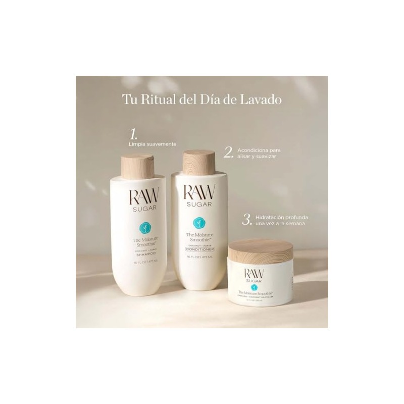 RAW SUGAR, The Moisture Smoothie Shampoo, con Coco y Agave,