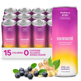 Moment Adaptogen Drink (Shark Tank) | NON-CARBONATED Non Alcoholic Drinks | Blueberry Ginger | L-Theanine & Ashwagandha for Calm & Clarity | 0 Added Sugar, 0 Caffeine | 12-pack