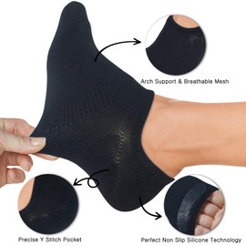 YEJIMONG Women’s No Show Socks 6 Pairs Non Slip Grip Cotton Invisible Low Cut Ankle Socks for Women (Black - Large)