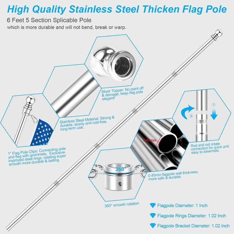 6 FT Metal Flag Pole Kit for Outside House w/