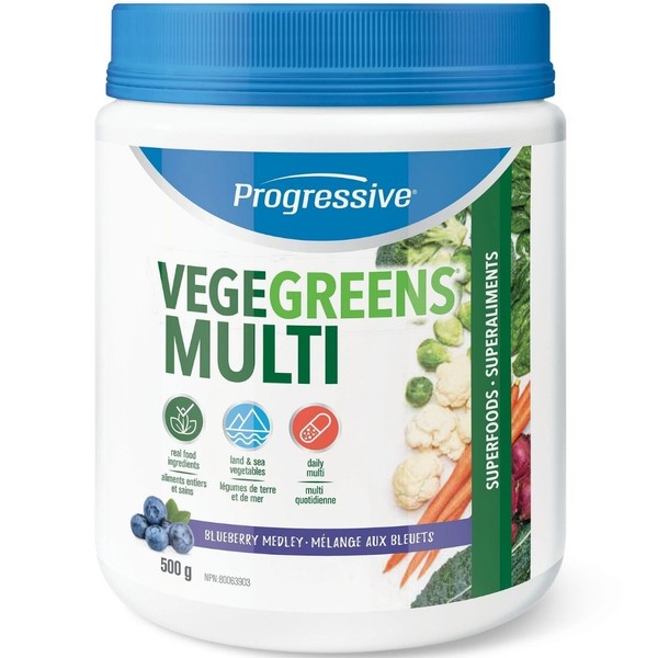 Progressive VegeGreens Multi (6-8 Servings of Fresh Vegetables + Multivitamin), Blueberry Medley / 500g