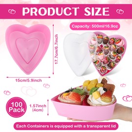 Yerliker 100 Pcs Plastic Food Storage with Lids 16.9 oz Heart Shaped Containers Heart Shaped Seasoning Containers Reusable Dessert Box for Mother Valentine Wedding Birthday Fruit