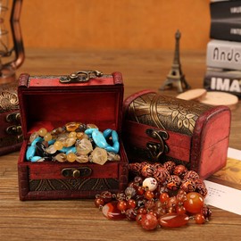 Forreen Treasure Chest Small, 5 Pieces Wooden Chest with Lid Vintage Pirate Antique Design Multifunctional Jewellery Box for Girls Ladies Women Home Decorations,Random Set