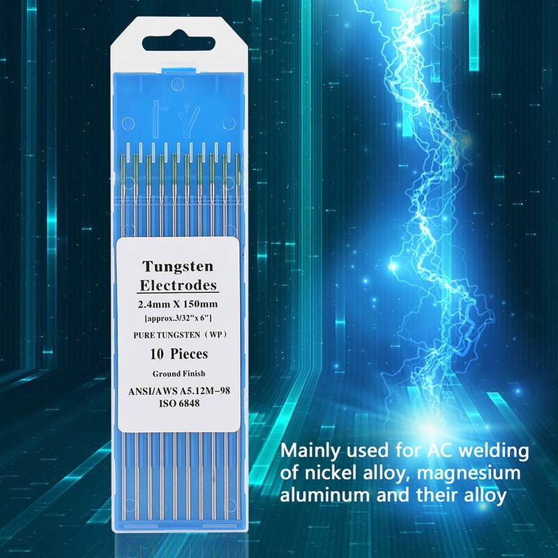 10Pcs Pure Tungsten Electrodes WP Green Tip for AC Tig