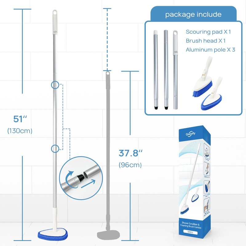 Qaestfy Shower Scrubber Cleaning Brush Combo Bath Tub Tile Cleaner