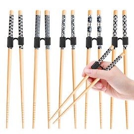 LYART 5 Pairs Reusable Training Chopsticks Beginners for Kids Adults Learners, Japanese Wooden Chopsticks Trainers Set, Dishwasher Safe, L8.86Inch (1.Japanese stamp)