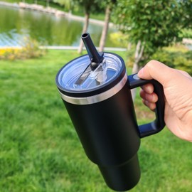 40 oz Adventure Flip Cap Straw Cup with Handle Suitable for Leak Proof Traveler's Water Cup Stainless Steel Material - Traveler's Water Bottl (New Versio Black)