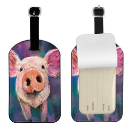 Oplp Cute Pig Leather Luggage Tags 2 Packs Travel Bag Labels for Suitcase Baggage Backpack