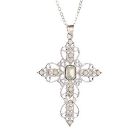 coadipress Cross Necklace for Women Dainty Fashion Colorful Crystal Cross Pendant Necklace Simple 14k Gold Plated Cross Necklace Charm Faith Religious Jewelry Gifts (White Crystal)
