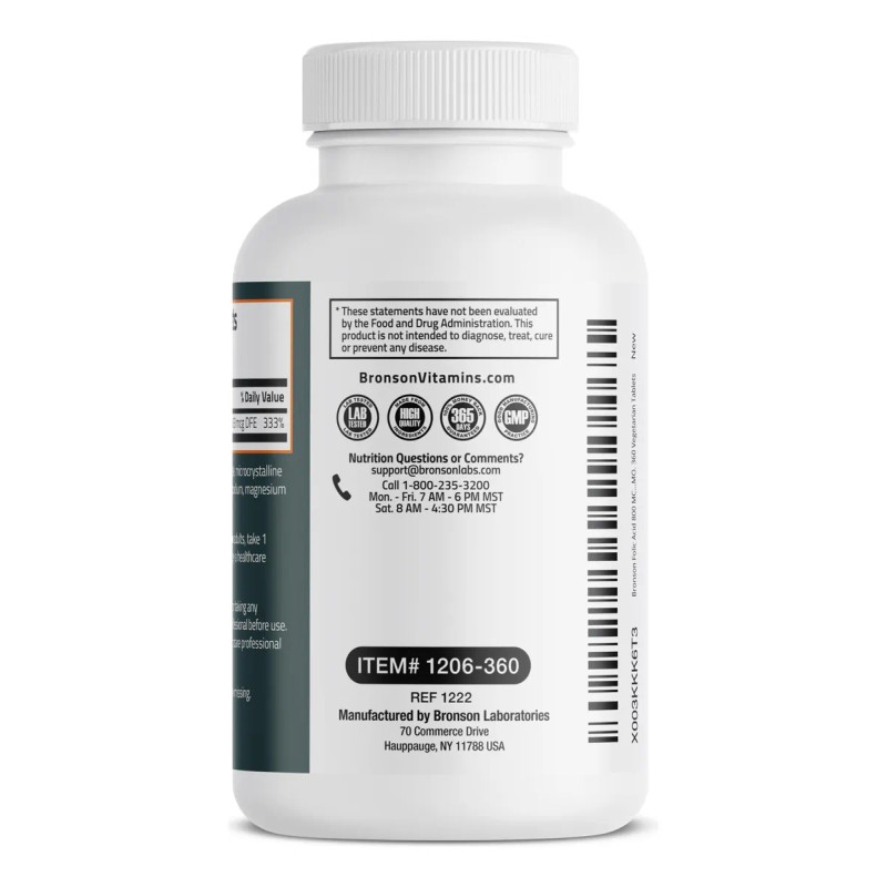 Bronson Ácido Fólico 800 Mcg Apoyo Prenatal 360 Tabletas