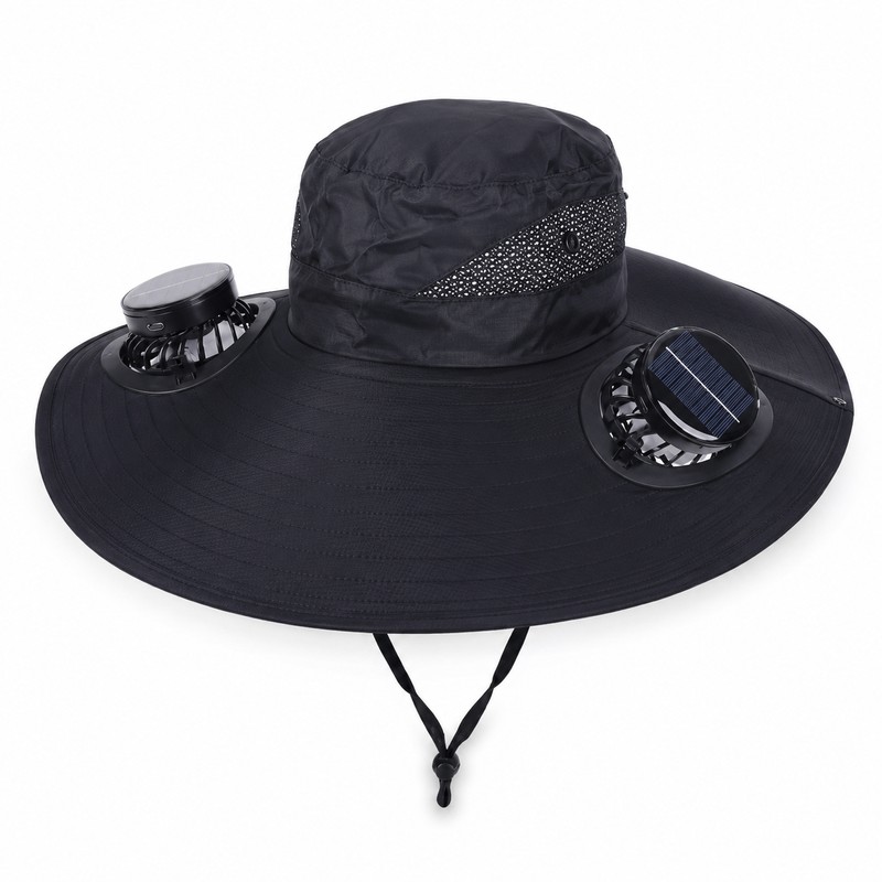 Solar Fan Wide Brim Hat for Outdoor Cooling – Polyester