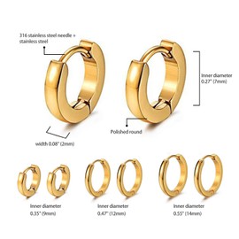 OIDEA Unisex Hoop Earrings Set, Men's Women's Stud Earrings Clip On Stainless Steel Earrings in Black Gold Silver Blue Hoop Huggie Foldable Earrings Hoop Huggie with Rhinestones Gift, Stainless Steel